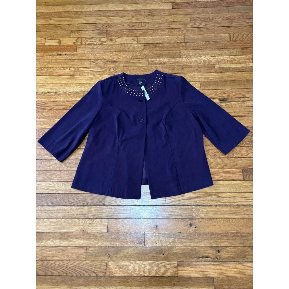 Courtenay Womens Jacket Plus Sz 2X Purple Stretch Microfiber 3/4 Sleeve NWT